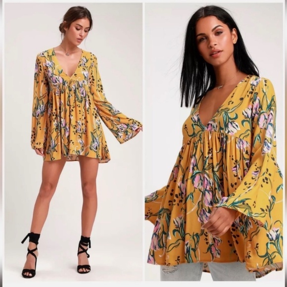 Free People Tops - Free People Yellow Bella Print Tunic